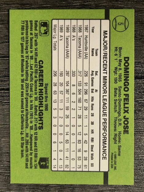1990 Donruss Rookies #5 Felix Jose