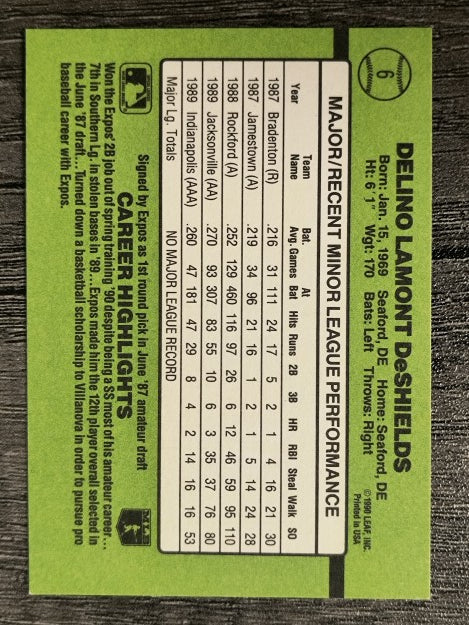 1990 Donruss Rookies #6 Delino DeShields