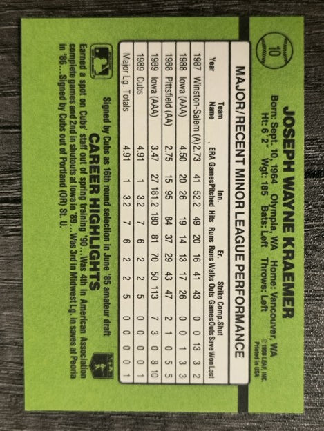 1990 Donruss Rookies #10 Joe Kraemer RC