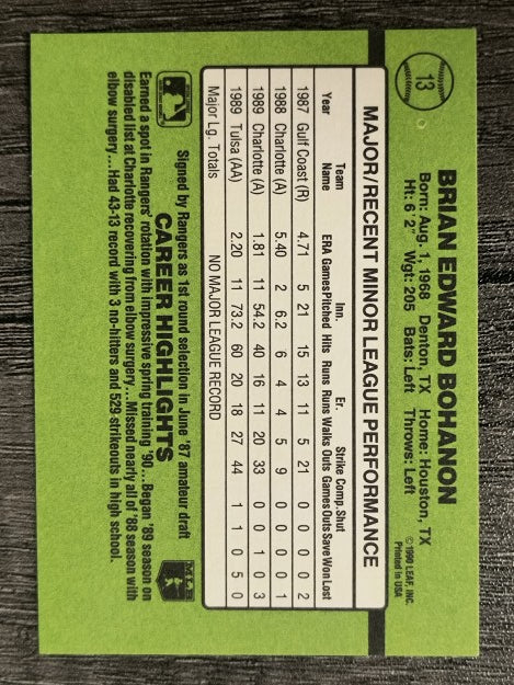 1990 Donruss Rookies #13 Brian Bohanon RC
