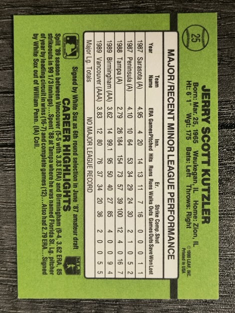 1990 Donruss Rookies #25 Jerry Kutzler