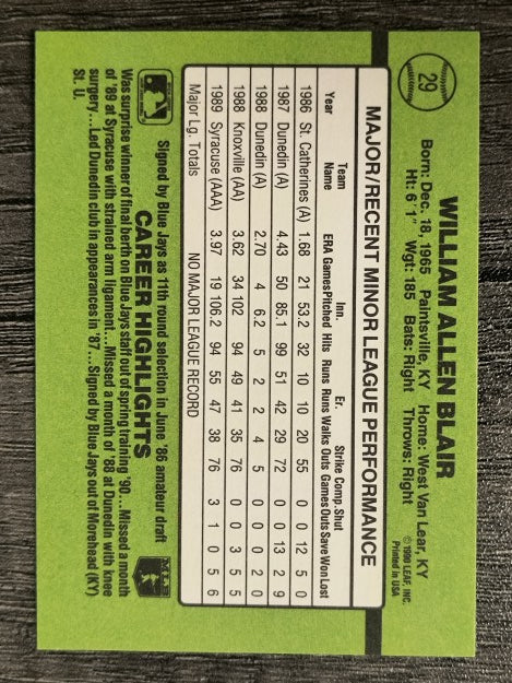 1990 Donruss Rookies #29 Willie Blair RC