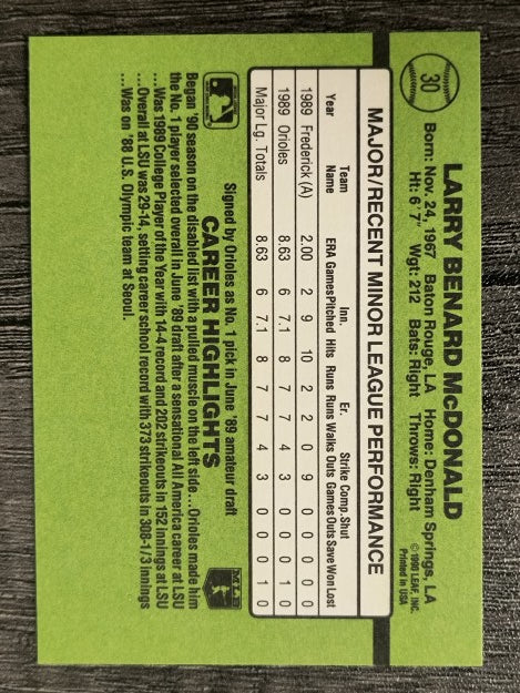 1990 Donruss Rookies #30 Ben McDonald