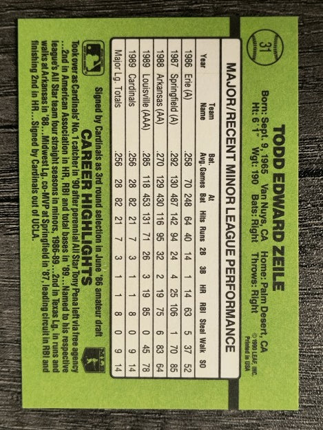 1990 Donruss Rookies #31 Todd Zeile