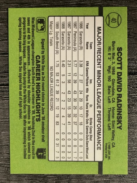 1990 Donruss Rookies #40 Scott Radinsky RC