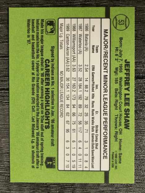 1990 Donruss Rookies #53 Jeff Shaw