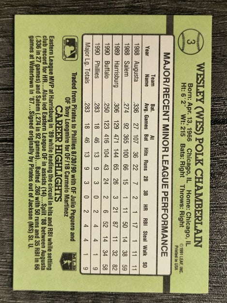 1991 Donruss Rookies #3 Wes Chamberlain