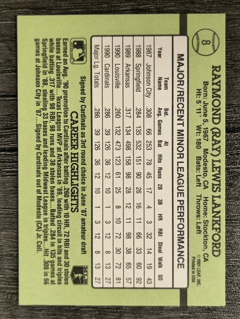 1991 Donruss Rookies #8 Ray Lankford