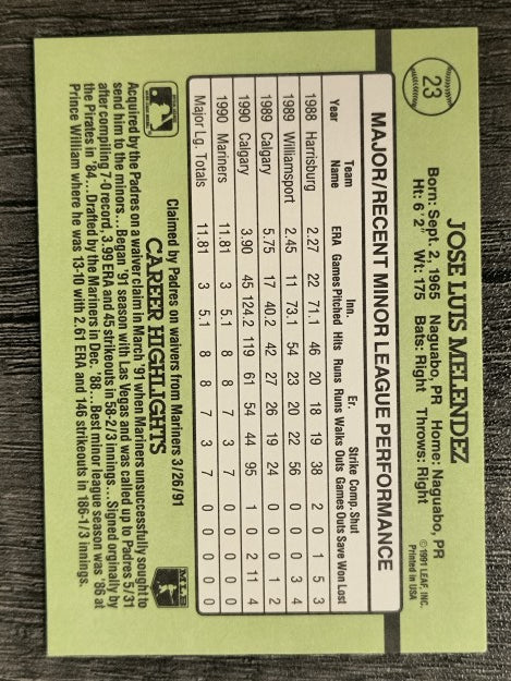 1991 Donruss Rookies #23 Jose Melendez RC