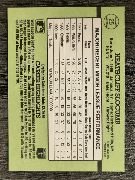 1991 Donruss Rookies #25 Heathcliff Slocumb RC
