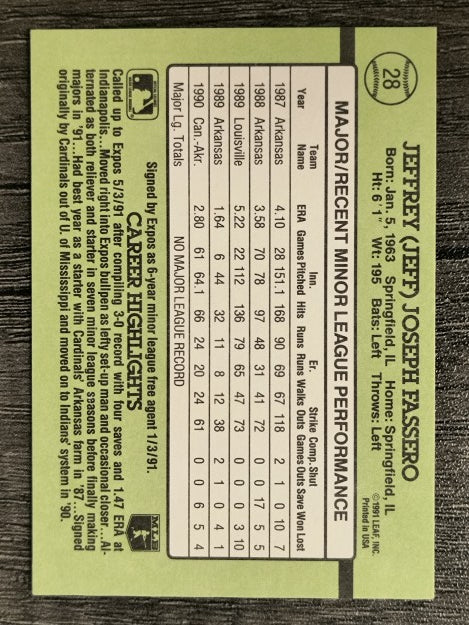 1991 Donruss Rookies #28 Jeff Fassero RC