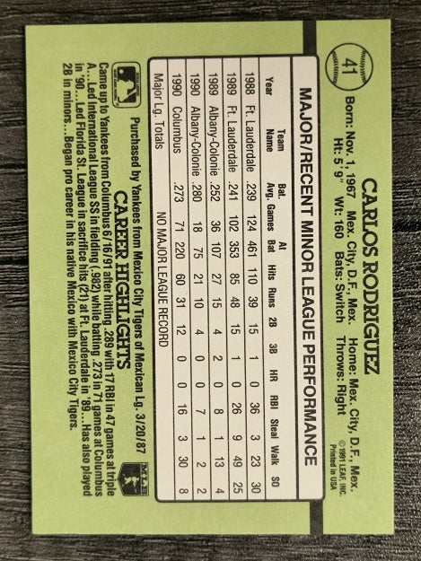 1991 Donruss Rookies #41 Carlos Rodriguez RC