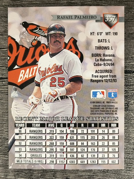 1995 Donruss #357 Rafael Palmeiro