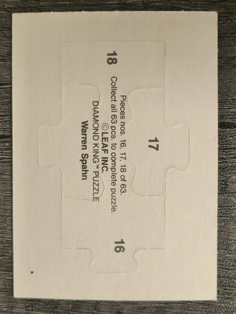 1989 Donruss Warren Spahn Puzzle #16 Spahn Puzzle 16-18