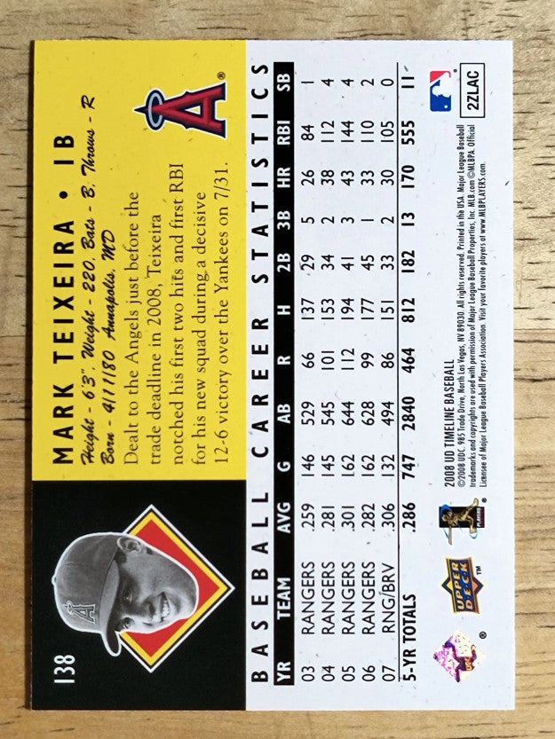 2008 Upper Deck Timeline #138 Mark Teixeira 94 ATH