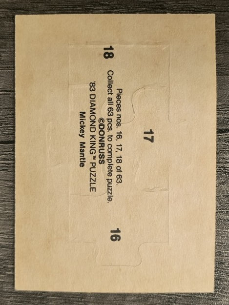 1983 Donruss Mickey Mantle Puzzle #16 Mantle Puzzle 16-18