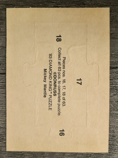 1983 Donruss Mickey Mantle Puzzle #16 Mantle Puzzle 16-18