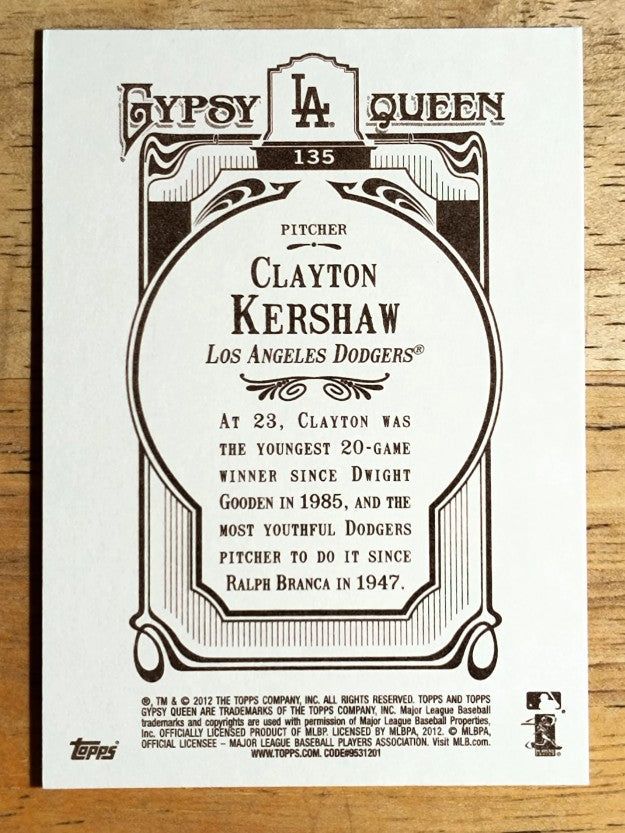 2012 Topps Gypsy Queen #135B Clayton Kershaw VAR SP (NM)