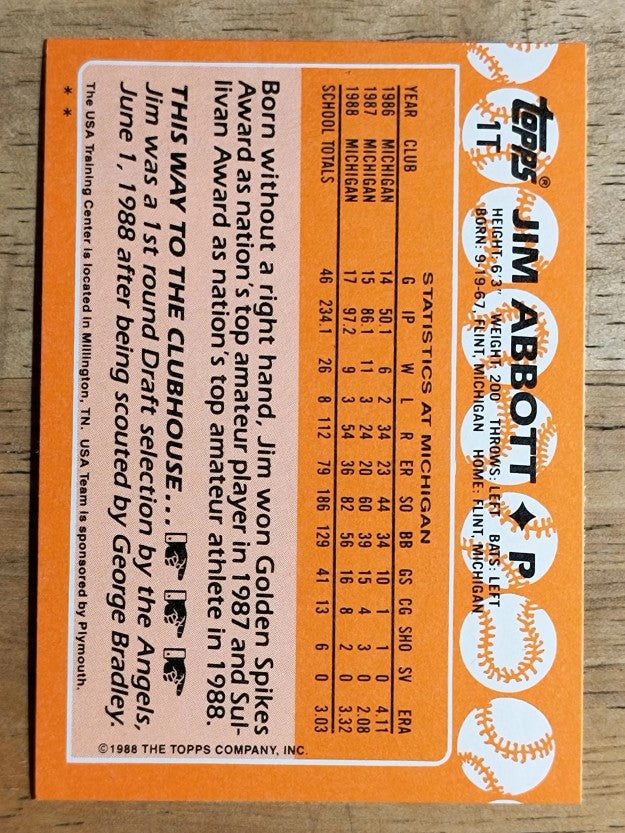 1988 Topps Traded #1T Jim Abbott OLY XRC