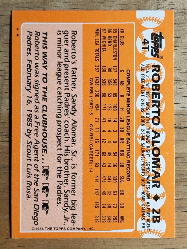 1988 Topps Traded #4T Roberto Alomar XRC