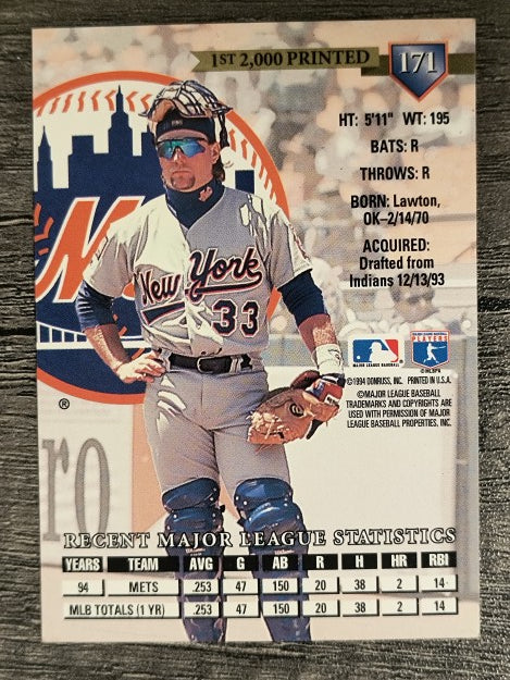 1995 Donruss Press Proofs #171 Kelly Stinnett/ERROR No Press Proof on Front (EX)