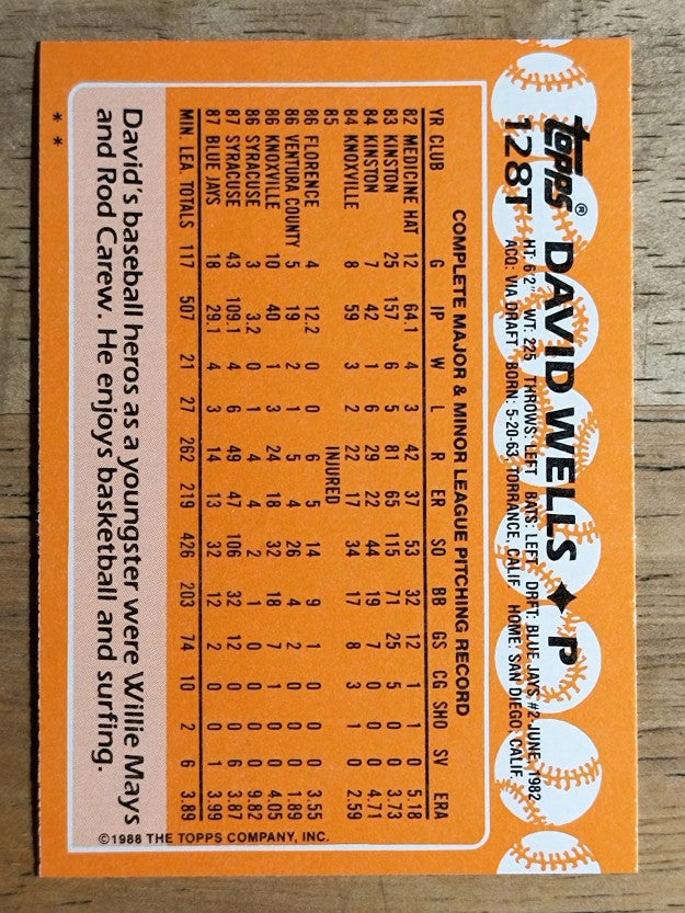 1988 Topps Traded #128T David Wells XRC