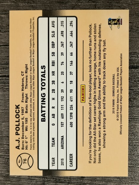 2016 Donruss #76 A.J. Pollock