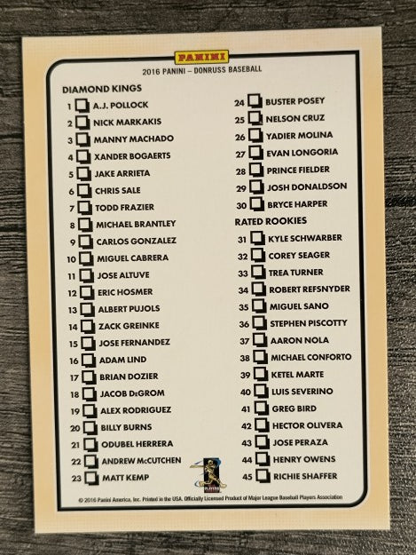 2016 Donruss #193 Checklist