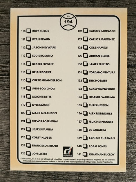 2016 Donruss #194 Checklist
