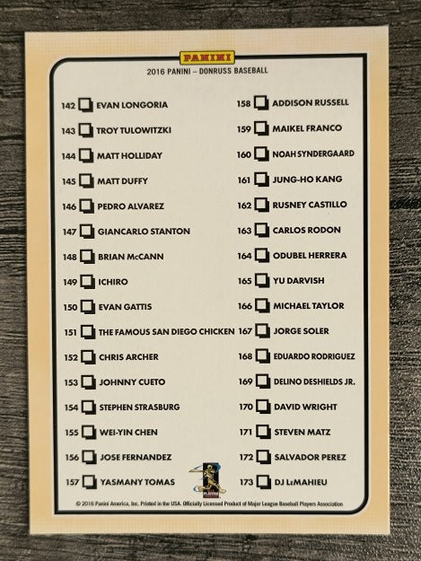 2016 Donruss #195 Checklist