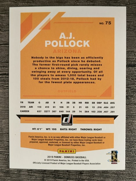 2019 Donruss #75 A.J. Pollock