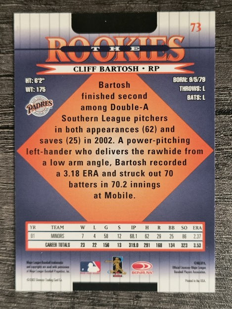 2002 Donruss Rookies #73 Cliff Bartosh RC