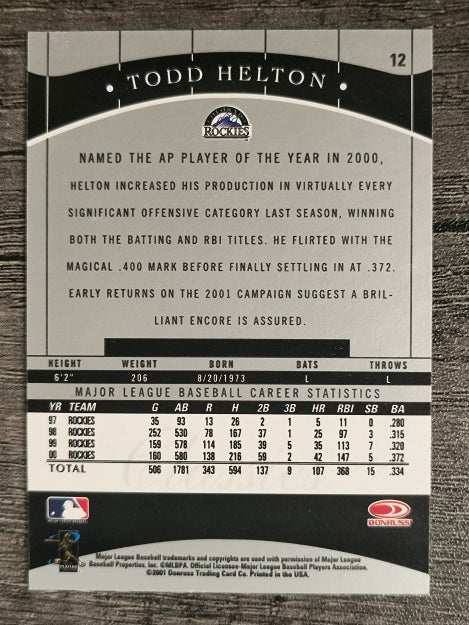 2001 Donruss Classics #12 Todd Helton