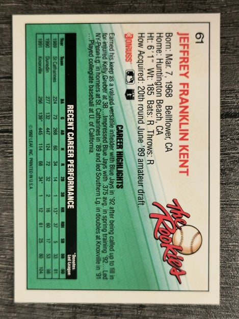 1992 Donruss Rookies #61 Jeff Kent RC