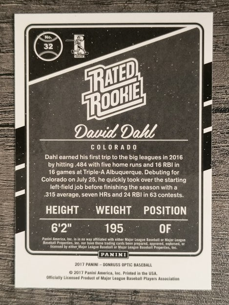 2017 Donruss Optic #32 David Dahl RR RC