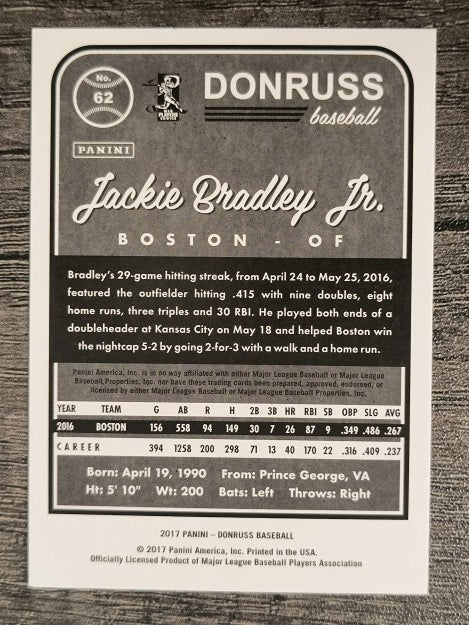 2017 Donruss #62 Jackie Bradley Jr.