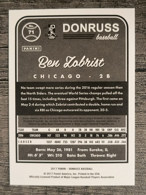 2017 Donruss #71 Ben Zobrist
