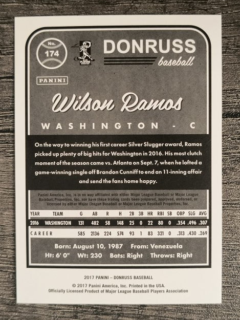 2017 Donruss #174 Wilson Ramos