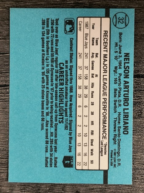 1988 Donruss #32 Nelson Liriano RR RC