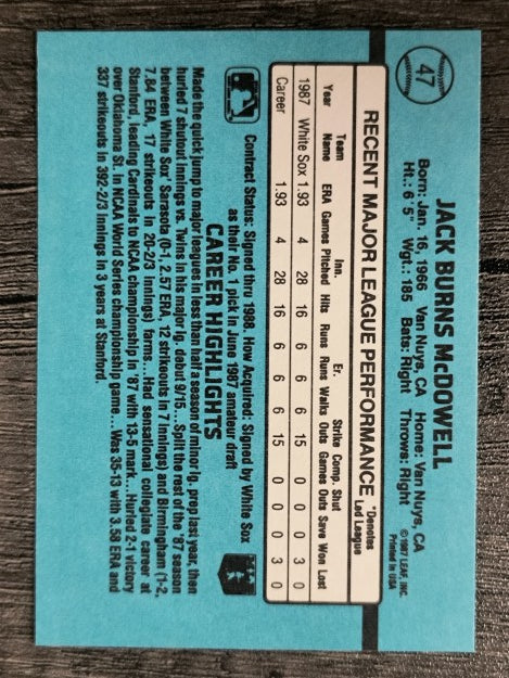 1988 Donruss #47 Jack McDowell RC