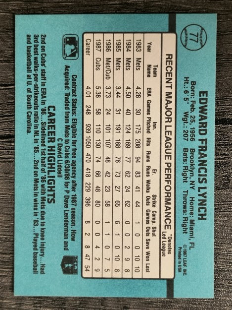 1988 Donruss #77 Ed Lynch
