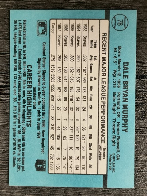 1988 Donruss #78 Dale Murphy