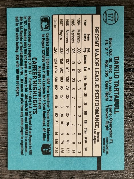 1988 Donruss #177 Danny Tartabull