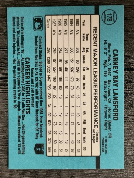 1988 Donruss #178 Carney Lansford