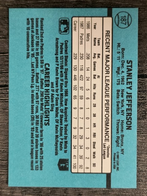 1988 Donruss #187 Stan Jefferson