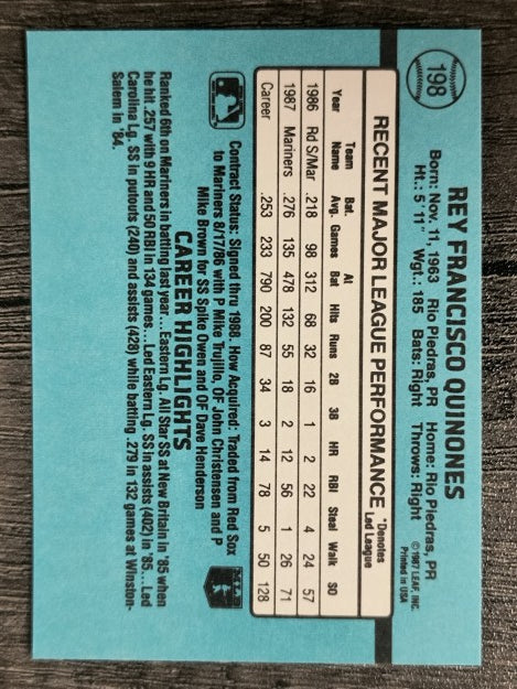 1988 Donruss #198 Rey Quinones