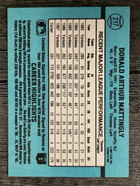 1988 Donruss #217 Don Mattingly