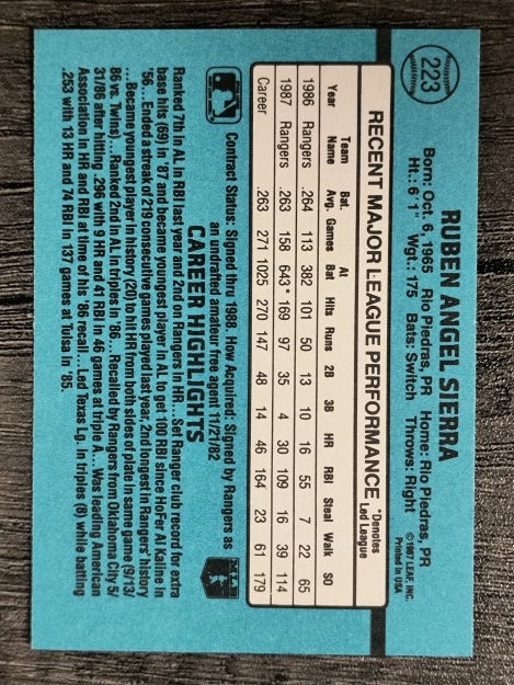 1988 Donruss #223 Ruben Sierra
