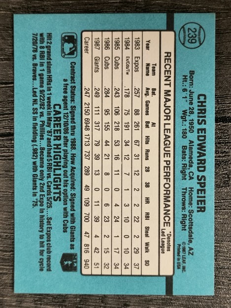 1988 Donruss #239 Chris Speier