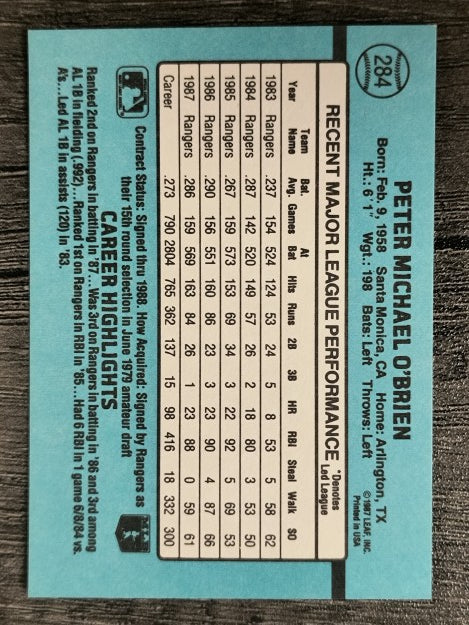 1988 Donruss #284 Pete O'Brien